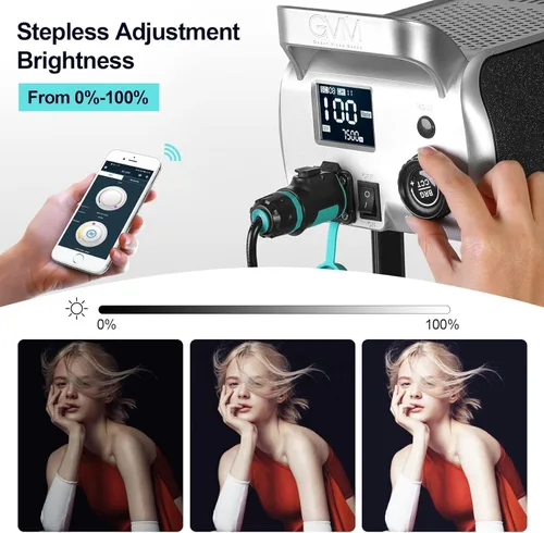 Miniatura 4 de GVM - Kit de luz de video de 300 W, iluminación continua para fotografía con caja de luz y soporte Bowens, 2700 ~ 7500 K, 112000 Lux@1.6 ft luz