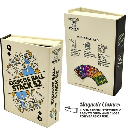 Miniatura 3 de Stack 52 - Tarjetas de ejercicio, diseño de bola Juego de cartas de entrenamiento con bola suiza. Instrucciones de vídeo incluidas. Programa