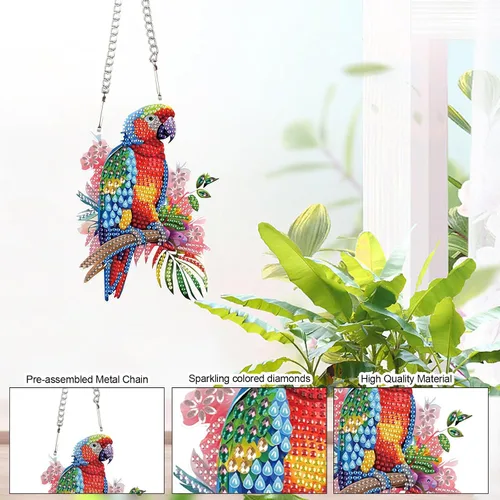 Miniatura 6 de AiYuanzsh Animal Parrot DIY Kits de Pintura de Arte de Diamante de Acrílico Colgante Pendientes de Arte de Diamante de Rinstone Especialmente Búho