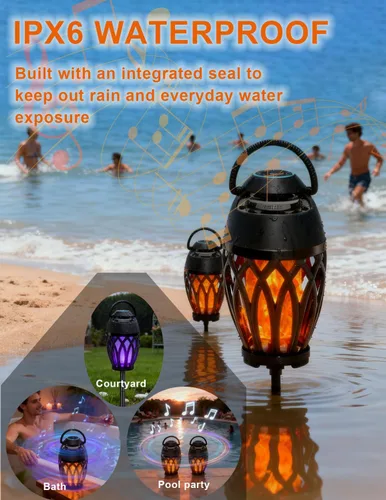 Miniatura 5 de Altavoces Bluetooth mejorados para exteriores, altavoz portátil impermeable IPX6 con luces de llama LED RGB, artilugio para papá, sonido estéreo HD