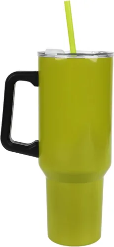 Miniatura 4 de Bioworld Grinch Grinning Face - Vaso de acero inoxidable con asa (40 onzas), color verde Grinch Sonriendo Cara