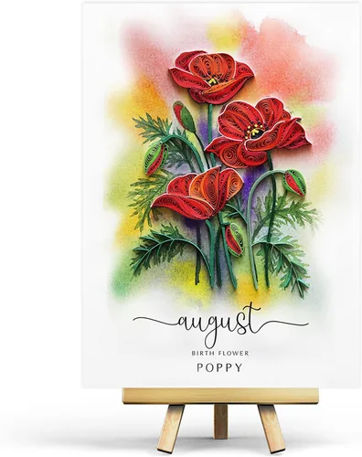 Miniatura 7 de Tarjeta de Flor de Nacimiento, Tarjeta Floral de Quilling Hecha a Mano para Cumpleaños, Aniversario, Flor de Mes de Nacimiento para Mamá, Mujeres
