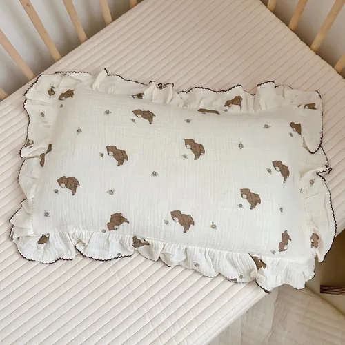 Miniatura 28 de BuLuTu Funda de almohada de algodón para niños pequeños, tamaño estándar, estampado de flores de Galsang, suave funda de almohada de viaje con borde