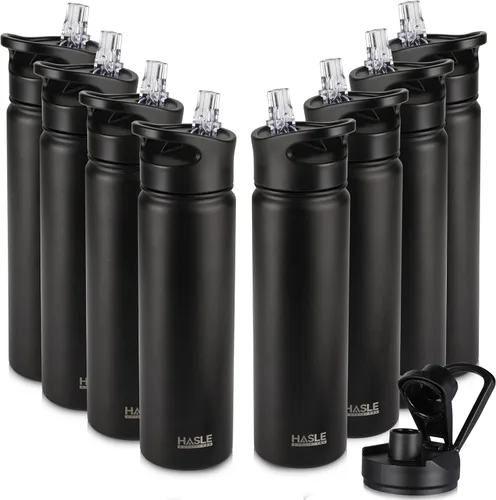HASLE OUTFITTERS Botella de agua aislada de 22 onzas, botella de agua de acero inoxidable de doble pared, boca ancha con tapa de popote y tapa de