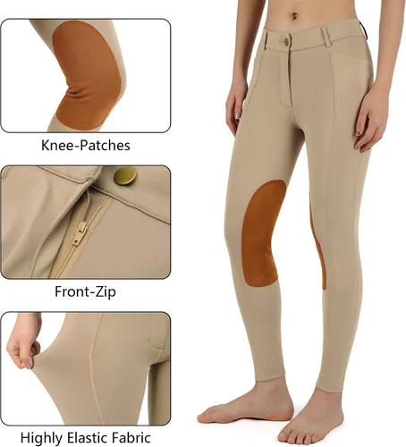 Miniatura 5 de beroy Pantalones de equitación para niños, con parches para la rodilla, pantalones ecuestres con cremallera frontal y bolsillos