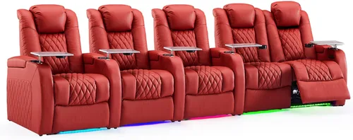Miniatura 10 de Weilianda Asientos de Cine en Casa de Cuero de Grano Superior Silla Reclinable con Reposacabezas Eléctrico y Reclinación Asientos de Película Sofá