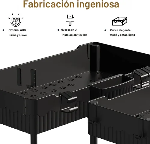 Miniatura 5 de Sevenblue - Juego de 2 organizadores bajo el fregadero, organizador bajo el gabinete del baño con taza colgante con ganchos, estante de Negro