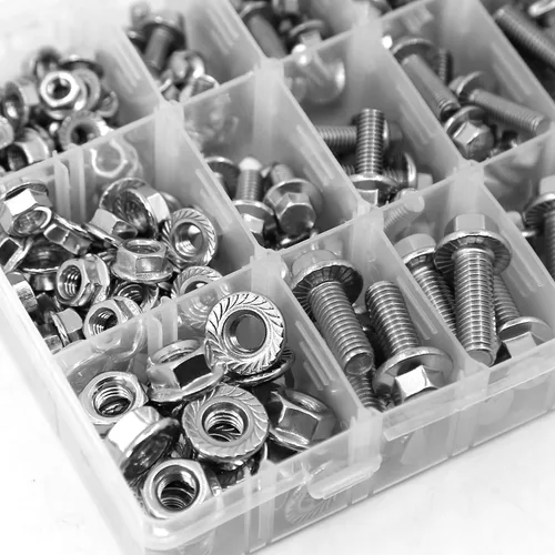 Miniatura 7 de Juego de 240 tornillos y tuercas con brida M5 M6 M8, tornillos hexagonales métricos con brida de acero inoxidable 304 Incluye las 14 medidas más Kit