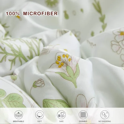 Miniatura 7 de Joyreap - Juego de ropa de cama tamaño individual completo en una bolsa, 6 piezas, diseño botánico de flores amarillas y hojas verdes, juego