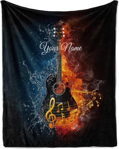 Jekeno Regalos personalizados de guitarra para mujeres y hombres, impresión de manta de guitarra, manta personalizada con nombre, mantas de franela