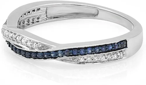 Miniatura 2 de Dazzlingrock Collection Anillo de boda apilable de oro de 18 quilates con diamante blanco redondo y zafiro azul para mujer