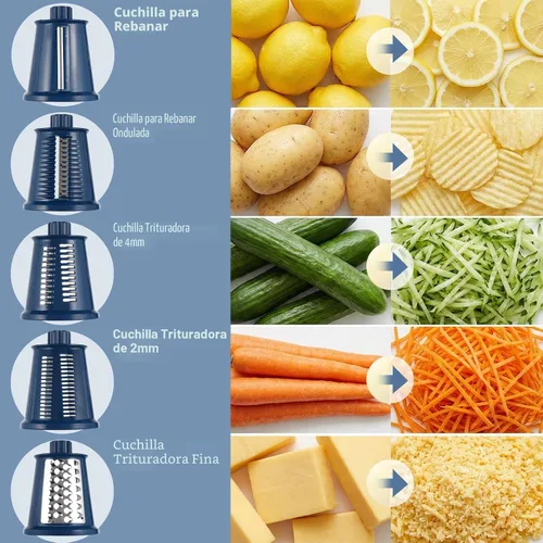 Miniatura 3 de Rallador rotativo de queso mejorado con asa, base de succión fuerte, rebanador giratorio multiusos con 5 cuchillas intercambiables para hielo