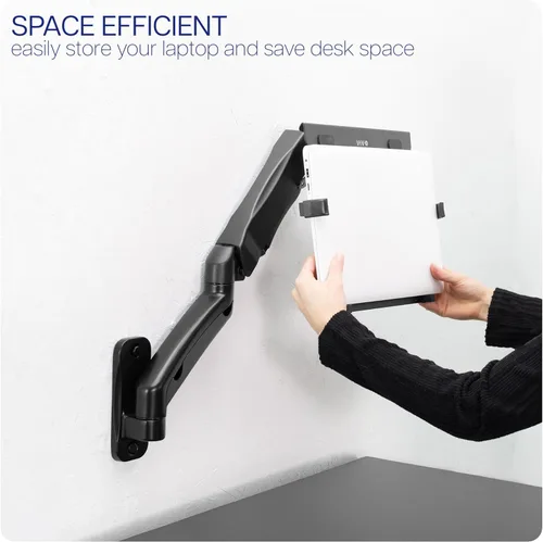 Miniatura 7 de VIVO Soporte de pared para laptop con brazo neumático extensible ajustable en altura, soporte articulado de movimiento completo, bandeja para Negro