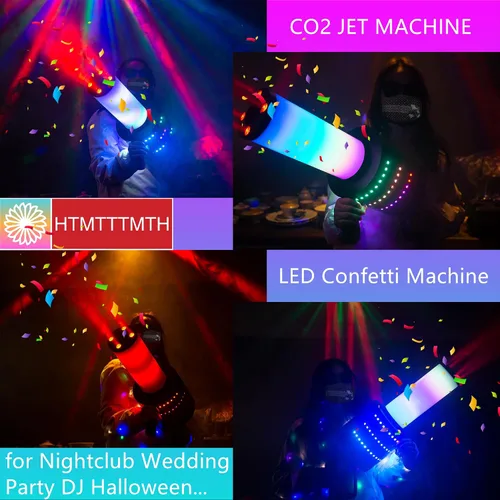 Miniatura 4 de Máquina de chorro de confeti CO2 portátil LED cañón blaster de CO2 máquina de humo con luces RGB columna de gas de dióxido de carbono pistola