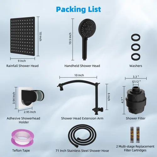 Miniatura 8 de Hibbent Todo Metal 10" Combo de Cabezal de Ducha de Lluvia Filtrado Dual, Cabezal de Ducha de Mano de Alta Presión con Brazo de Extensión Ajustable