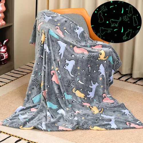Miniatura 3 de Sviuse Glow in The Dark Cat Blanket for Women Cat Themed Gifts for Girls Fleece Kitty Pattern Blanket Cute Fuzzy Blanket with Cats on It