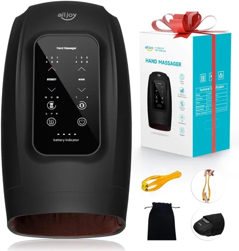 ALLJOY Masajeador de manos para artritis y alivio del túnel carpiano, masajeador de manos inalámbrico con pantalla táctil con vibración y calor,