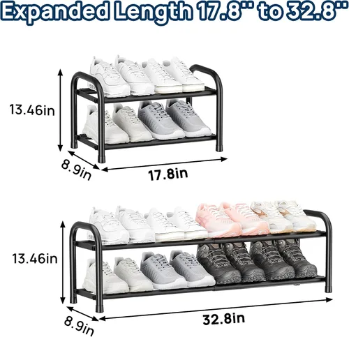 Miniatura 2 de ENJOYBASICS Zapatero ampliable, estante de zapatos ajustable de 2 niveles para clóset, zapatero de metal negro independiente para guardar zapatos