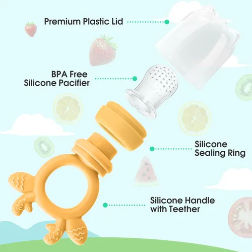Miniatura 4 de Alimentador de frutas y moldes para paletas de leche materna para aliviar la dentición, sin BPA, de silicona, mordedor, chupete y mini bandeja