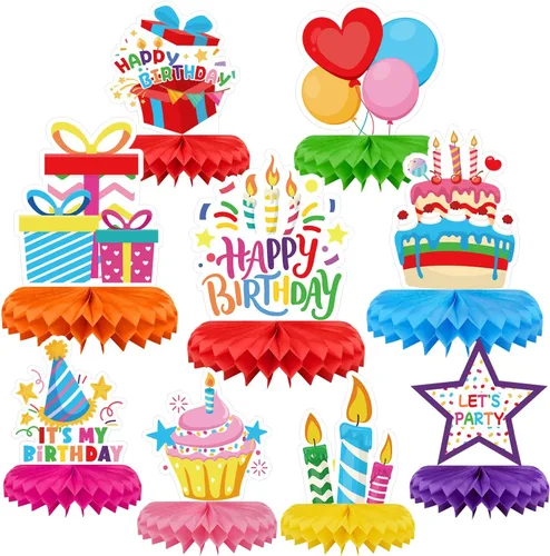 Miniatura 13 de 9 piezas de decoración de cumpleaños 70 para hombres y mujeres, centros de mesa de nido de abeja de feliz cumpleaños 70, decoración de mesa de 70