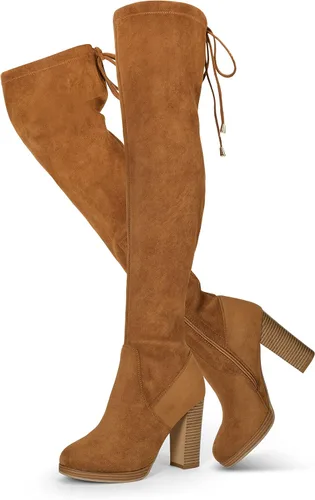 Miniatura 6 de Vepose Botas de gamuza con tacón grueso 996 para mujer, con plataforma y tacón grueso de 3.9 pulgadas