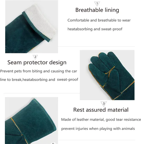 Miniatura 4 de Guantes de manejo de animales, resistentes a las mordeduras, guantes antiarañazos de 15.7 pulgadas para gatos, guantes de cuero multiusos a prueba