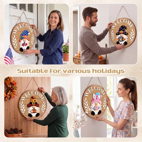 Miniatura 6 de Qunclay 31 piezas 3D de grano natural intercambiable de madera gnomo para puerta, decoraciones navideñas de gnomo con piezas magnéticas y sombreros