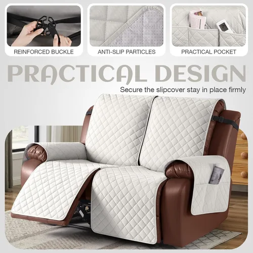 Miniatura 4 de KinCam Funda impermeable para sofá biplaza reclinable, funda antideslizante para sofá reclinable de 2 asientos, funda de sofá reclinable, protector