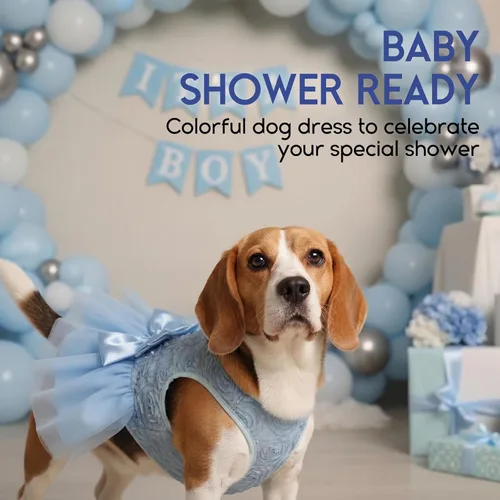Miniatura 6 de ASENKU Vestido para Perro Vestido de Boda para Mascotas Princesa de Encaje Cachorro Traje de Fiesta de Cumpleaños Ropa Formal para Hembra para Azul