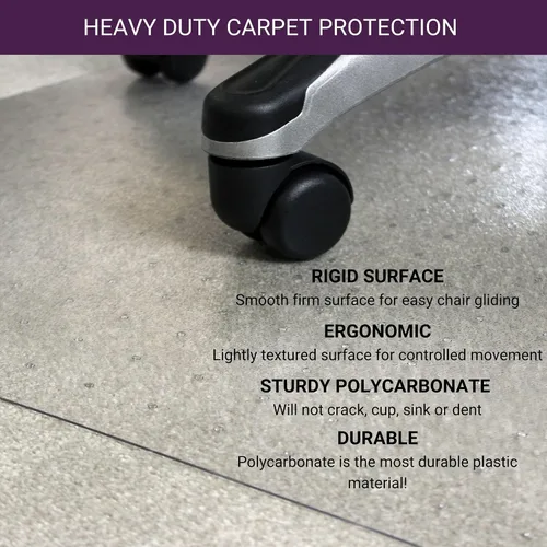 Miniatura 3 de Marvelux Tapete para silla de oficina de policarbonato resistente de 47 x 53 pulgadas con borde para alfombras, protector de alfombra transparente