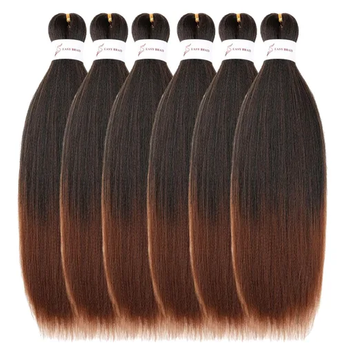 Miniatura 45 de Cabello trenzado preestirado, cabello trenzado degradado de 24 pulgadas, 6 paquetes de ajuste de agua caliente, cabello sintético Yaki profesional