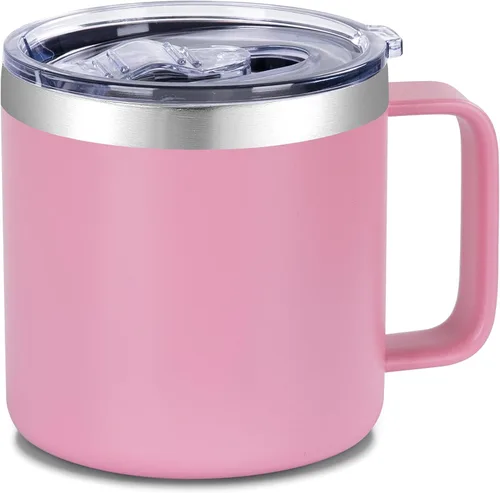 Miniatura 16 de VEGOND Taza de café aislada de 14 onzas con asa, taza de café de viaje de acero inoxidable con tapa, taza de café de metal al vacío de doble pared