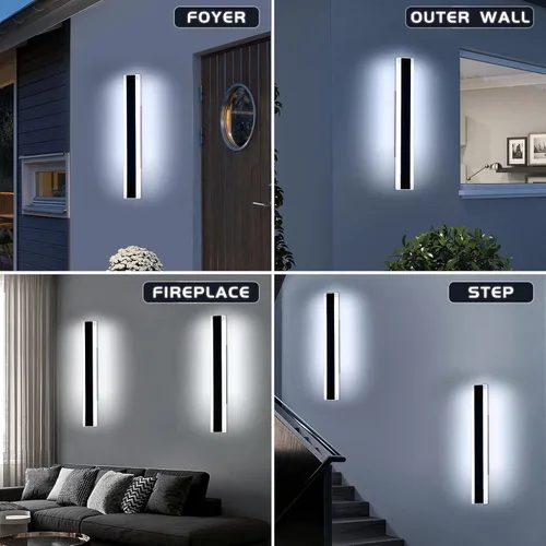 Miniatura 93 de Luz de pared exterior moderna de 47 pulgadas, accesorios de iluminación exterior de acrílico negro de 3000K, montaje en pared, luces de porche
