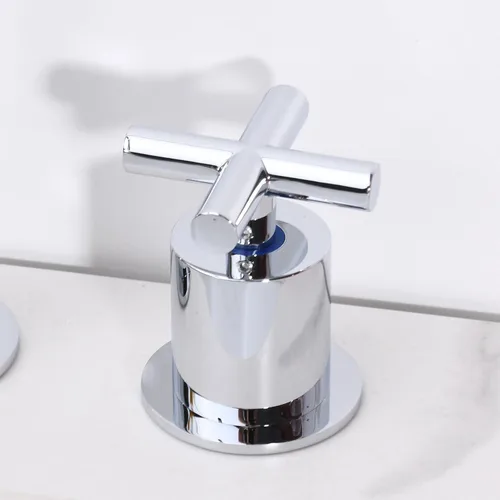 Miniatura 6 de 2 grifos de lavabo de baño dorados con mango cruzado con drenaje de residuos para fregadero de cubierta de 3 agujeros, acabado de espejo cromado