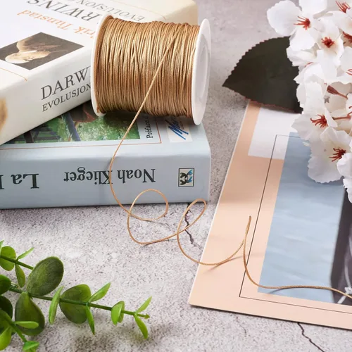 Miniatura 2 de Pandahall - Cordón de nailon para joyería de 109 yardas, cuerda de anudación china de hilo de macramé para joyería Kumihimo (vara dorada)
