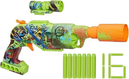 Nerf Zombie Driller Dart Blaster, 16 dardos Nerf Elite, cilindro giratorio de 5 dardos, alcance extraíble, juegos al aire libre, a partir de 8 años