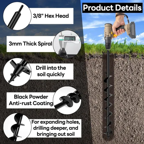 Miniatura 3 de Broca de Barrena Mejorada para Plantar, Barrena de Taladro de 3''x32'' para Cavar Hoyos, Cavadora de Hoyos para Postes de Servicio Pesado