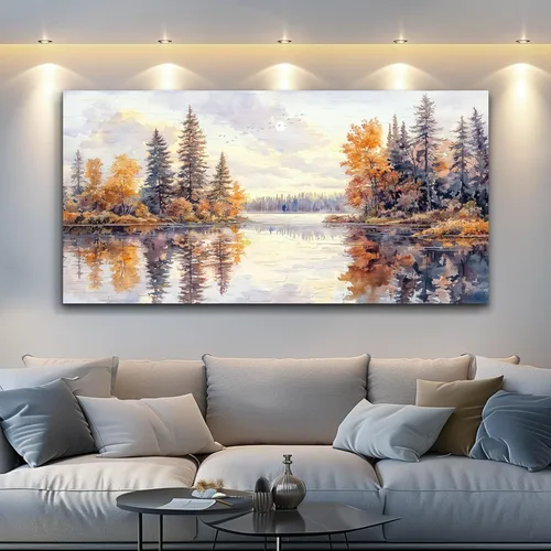 Miniatura 16 de PHAOHUAXM Lienzo decorativo de pared para sala de estar, decoración de pared grande para dormitorio, árbol rojo, tinta, paisaje de montaña, pintura