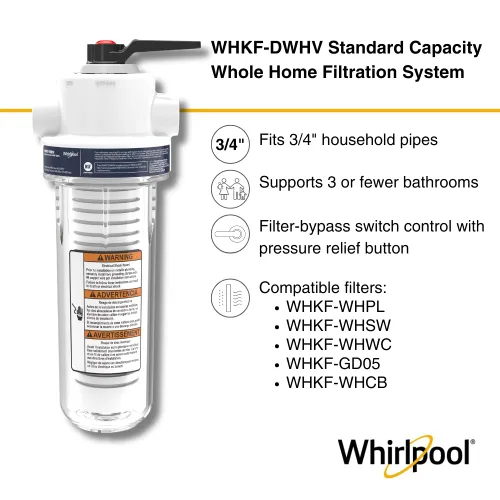 Miniatura 3 de Whirlpool Sistema de filtración de agua para toda la casa de 10 x 2.5 pulgadas WHKF-DWHV, puertos de 3/4", carcasa transparente, filtro de agua