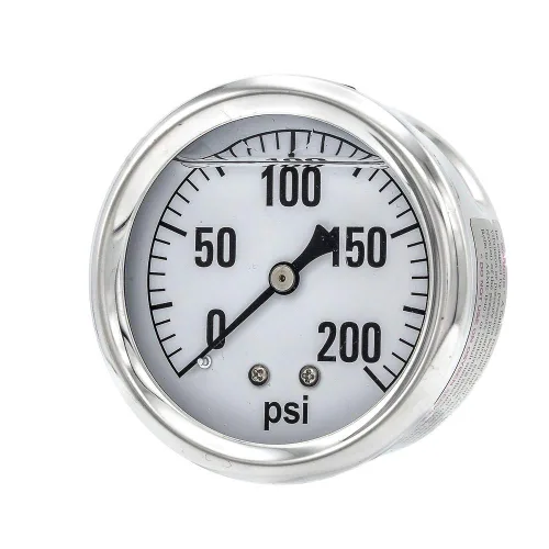 PIC Gauges AG-202L-254G Medidor de presión de 0-200 PSI, dial de 2 1/2", conexión NPT macho de 1/4", montaje trasero central, escala única, relleno