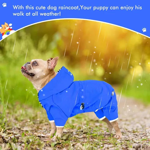 Miniatura 4 de Impermeable para perros, cuatro patas con capucha y tira reflectante, chaqueta impermeable para perros pequeños y medianos, ropa de poncho
