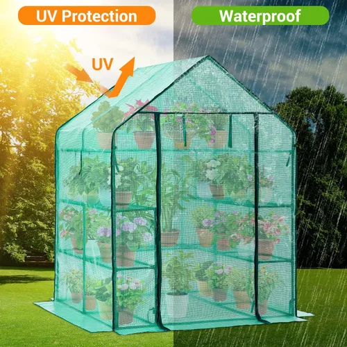 Miniatura 4 de Invernadero para exteriores con ventanas de malla, Ohuhu 4 niveles mejorados 11 estantes invernaderos transitables con cubierta de PE duradera, casa