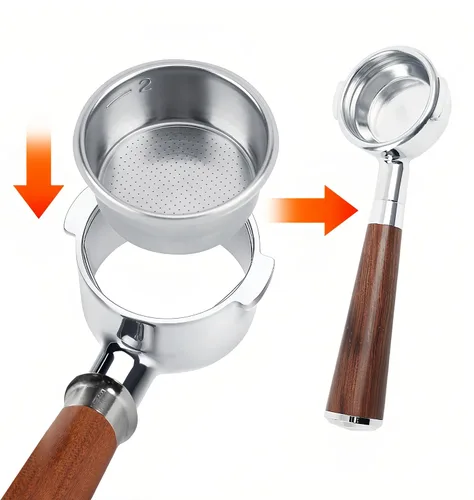Miniatura 5 de Tiiyee Filtro de café de acero inoxidable, portafiltro de café expreso, taza de cesta, filtro poroso no presurizado, filtro poroso, accesorios