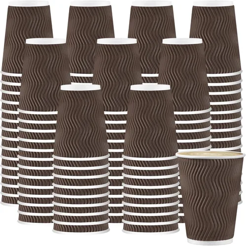 Miniatura 9 de BYSNOW Paquete de 150 tazas de café de 10 onzas, vasos de papel desechables, pared ondulada aislada para bebidas calientes o bebidas frías