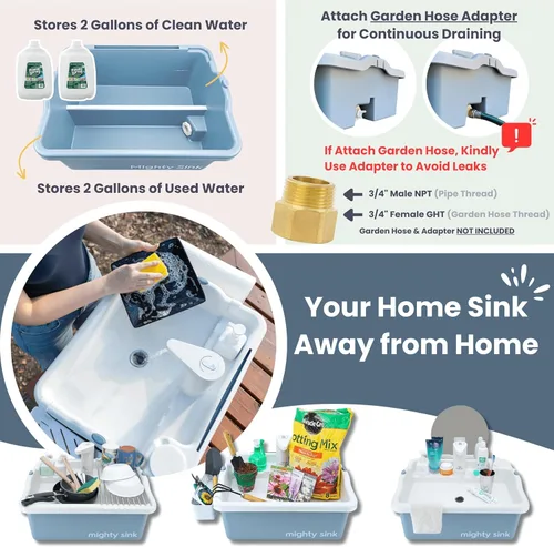 Miniatura 6 de Fregadero portátil Mighty Sink: Estación de lavado patentada con grifo electrónico 2 galones Fácil instalación