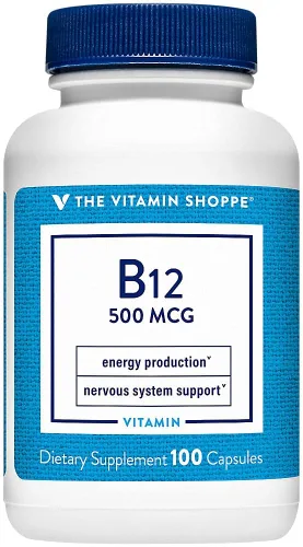 The Vitamin Shoppe Vitamina B12 500MCG - Producción de energía, sistema nervioso y apoyo de glóbulos rojos, vitamina B diaria (100 cápsulas)