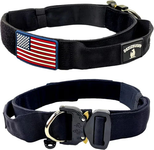 Collar táctico para perro con asa, nailon resistente de 1.5 pulgadas de grosor, hebilla de liberación rápida de metal de estilo militar y anillo en
