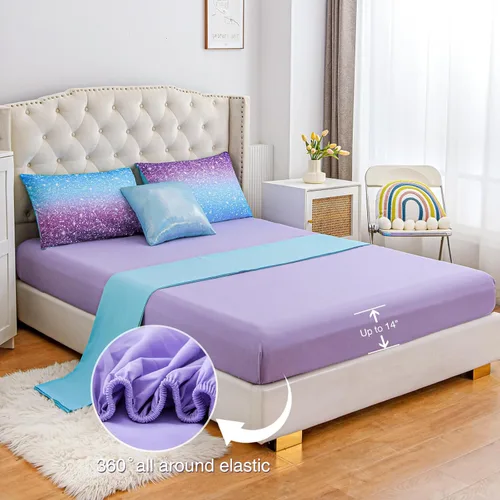 Miniatura 3 de A Nice Night Juego de edredón para niñas, tamaño Twin, 6 piezas, cama en una bolsa, juego de sábanas en 3D colorido brillante galaxia arco iris