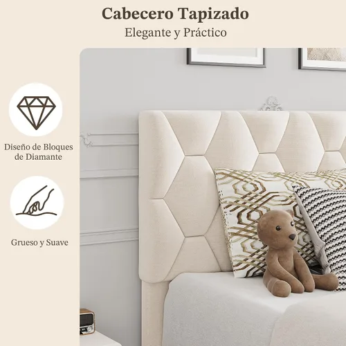 Miniatura 5 de GarveeHome Base de cama Twin XL beige con cabecera tapizada, base de cama de plataforma resistente con cabecera ajustable, soporte fuerte