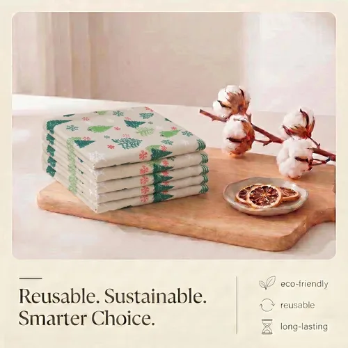 Miniatura 8 de Urban Villa Toallas de cocina con estampado de árboles verdes de Navidad, calidad premium, 100% algodón, esquinas ingletadas, ultra suaves